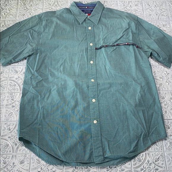 Tommy Jeans Other - Vintage Tommy Hilfiger Button Front Short Sleeve Shirt Mens Large Blue/Green